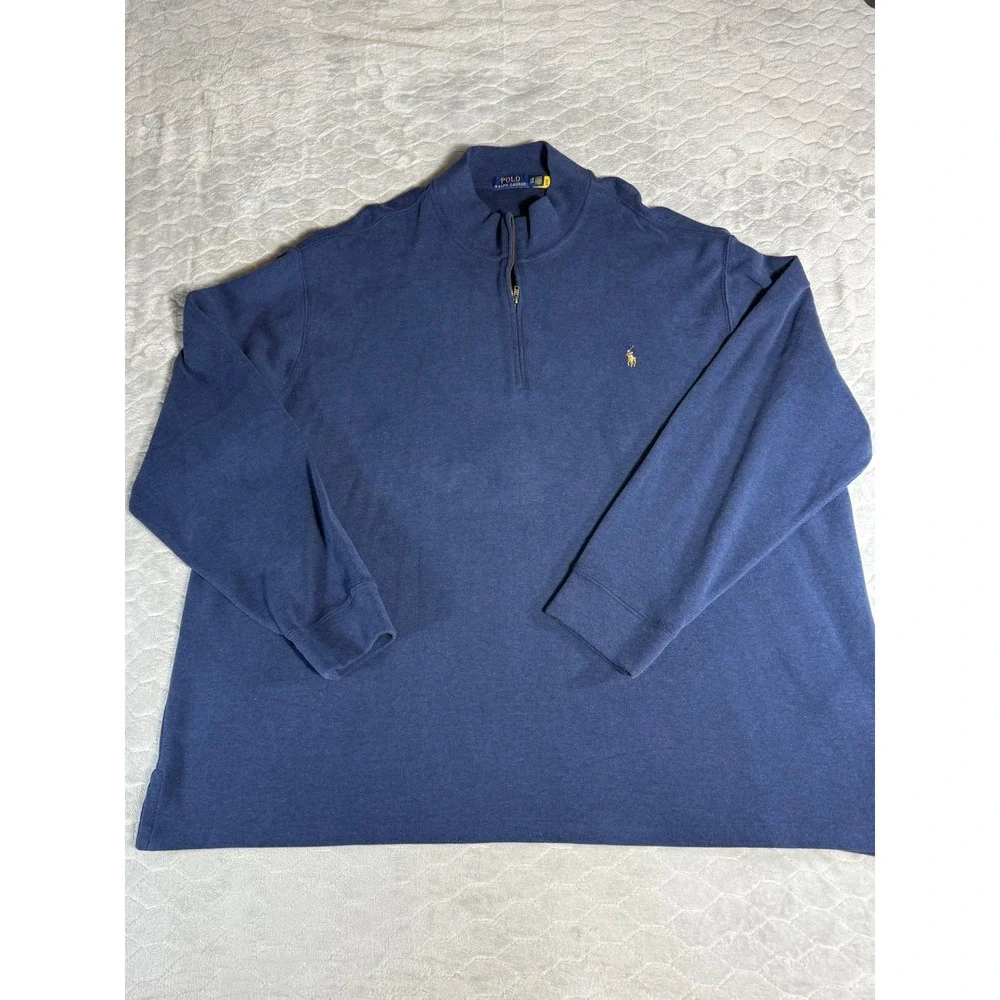 Polo Ralph Lauren Mens 3XB Blue Quarter Zip Pullover Cotton Sweater Big & Tall
